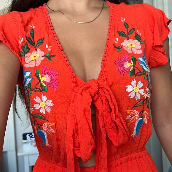 Gianni Bini Orange Floral Embroidered Romper S - Picture 3 of 3